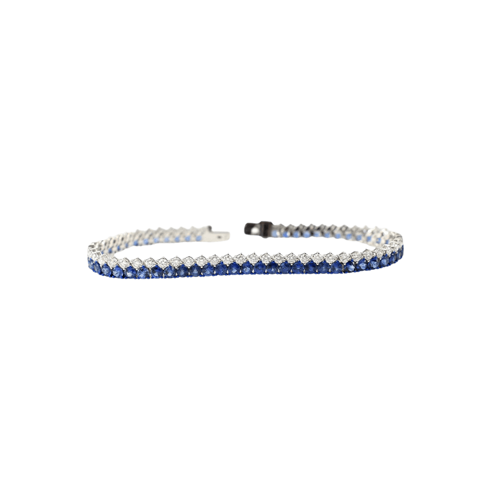 Vertical 18K White Gold/Blue Rhodium Blue Sapphire and Diamond 2-Row Line Bracelet