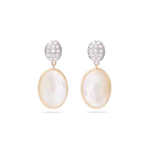 Vertical 18K Yellow Gold/White Gold Siviglia Mother of Pearl and Diamond Earrings