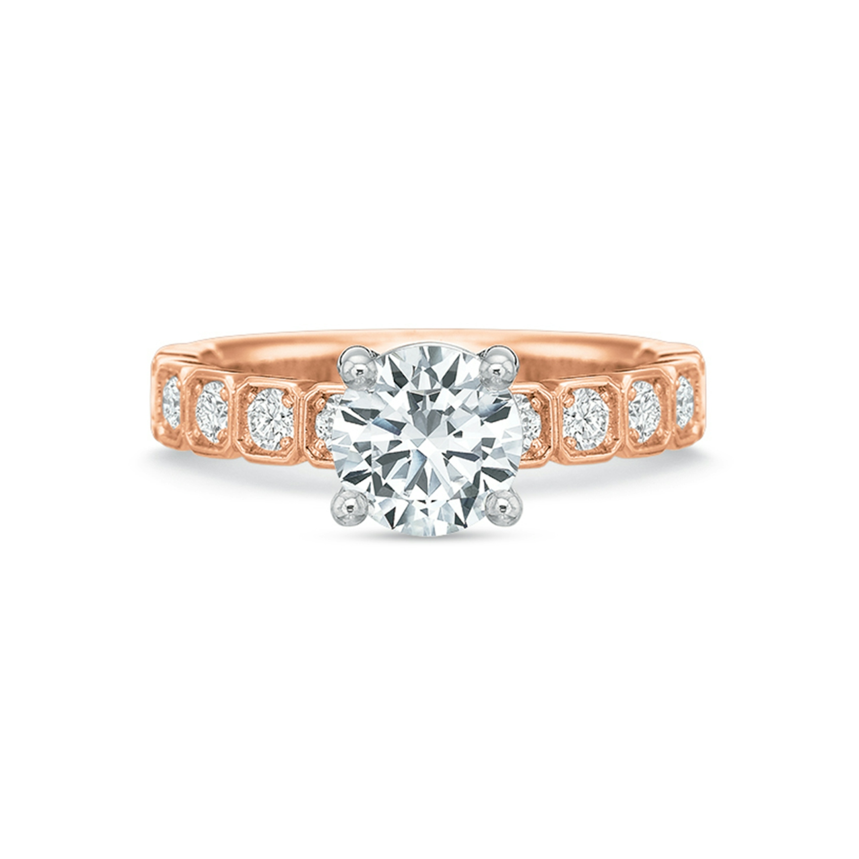 Vertical Rose Gold Diamond Halo Semi-Mount Engagement Ring