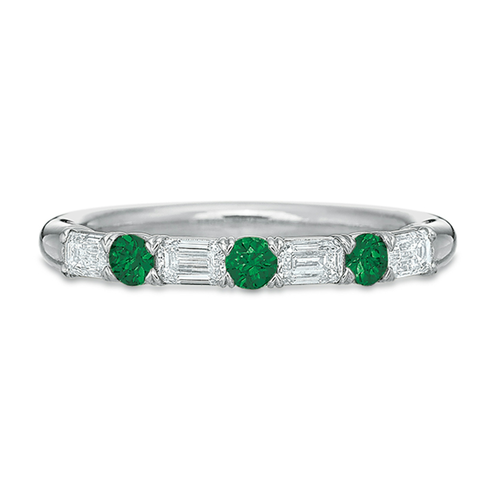Vertical White Gold Emerald And Diamond Band