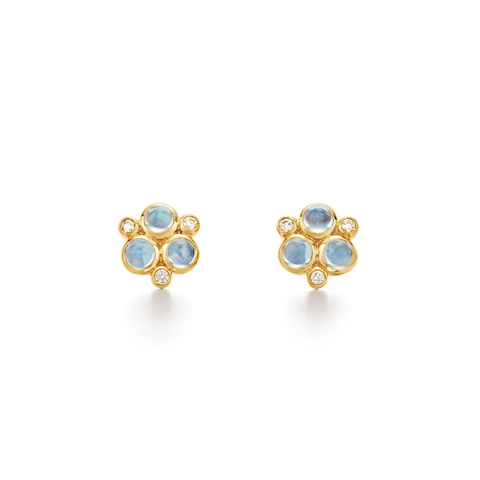 Vertical 18K Yellow Gold Classic Trio Blue Moonstone Diamond Earrings