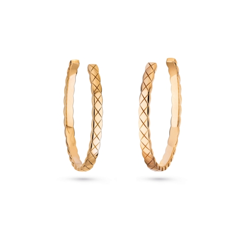 Vertical 18K Beige Gold Coco Crush Quilted Hoop Earrings