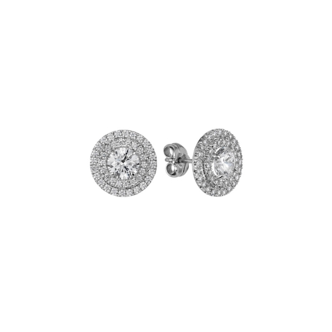 Vertical 18K White Gold Round Diamond Halo Stud Earrings