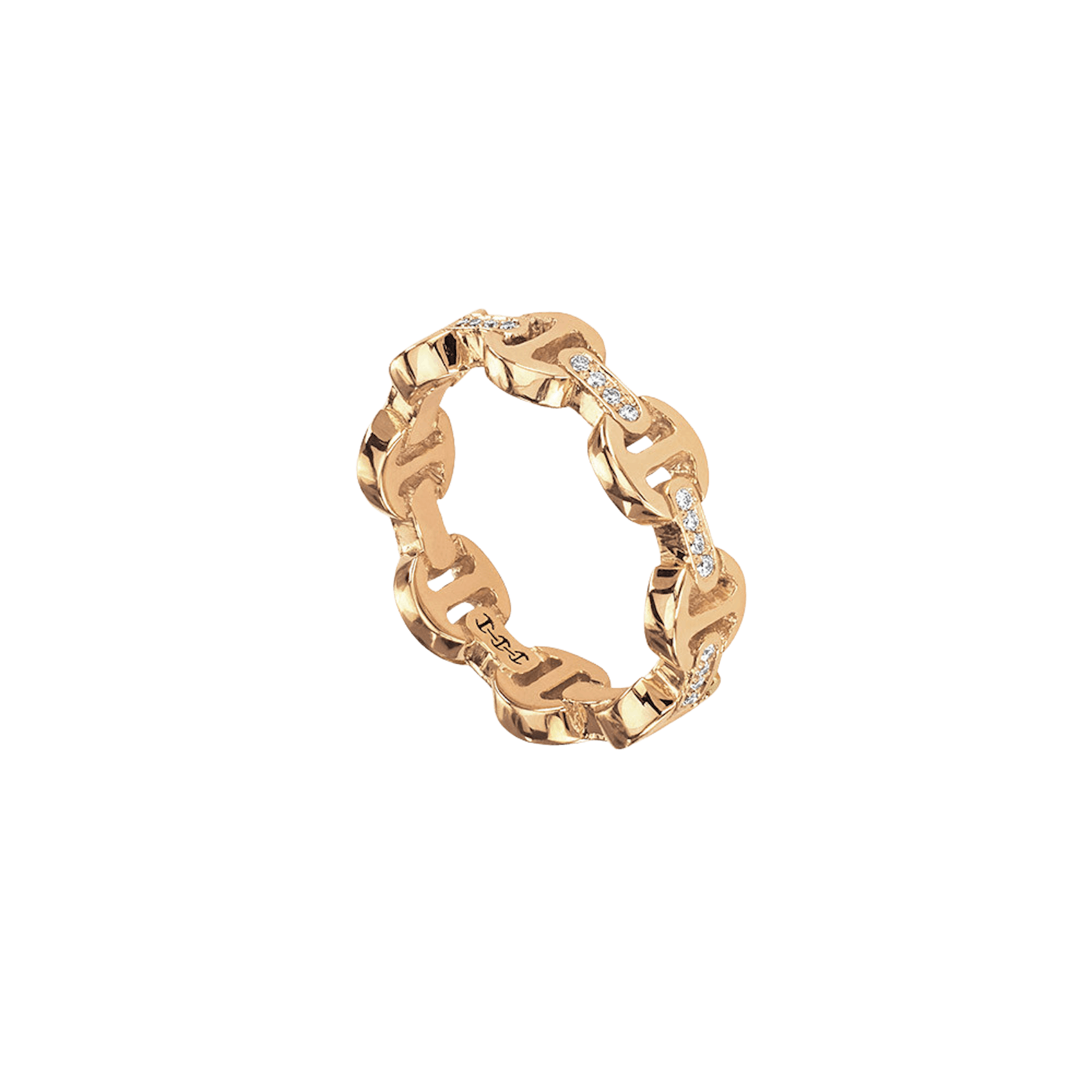 Vertical 18K Yellow Gold Heritage Dame Diamond Bridges Tri-Link Ring