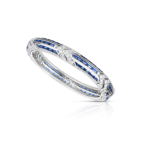 Vertical Platinum Blue Sapphire and Diamond Bangle