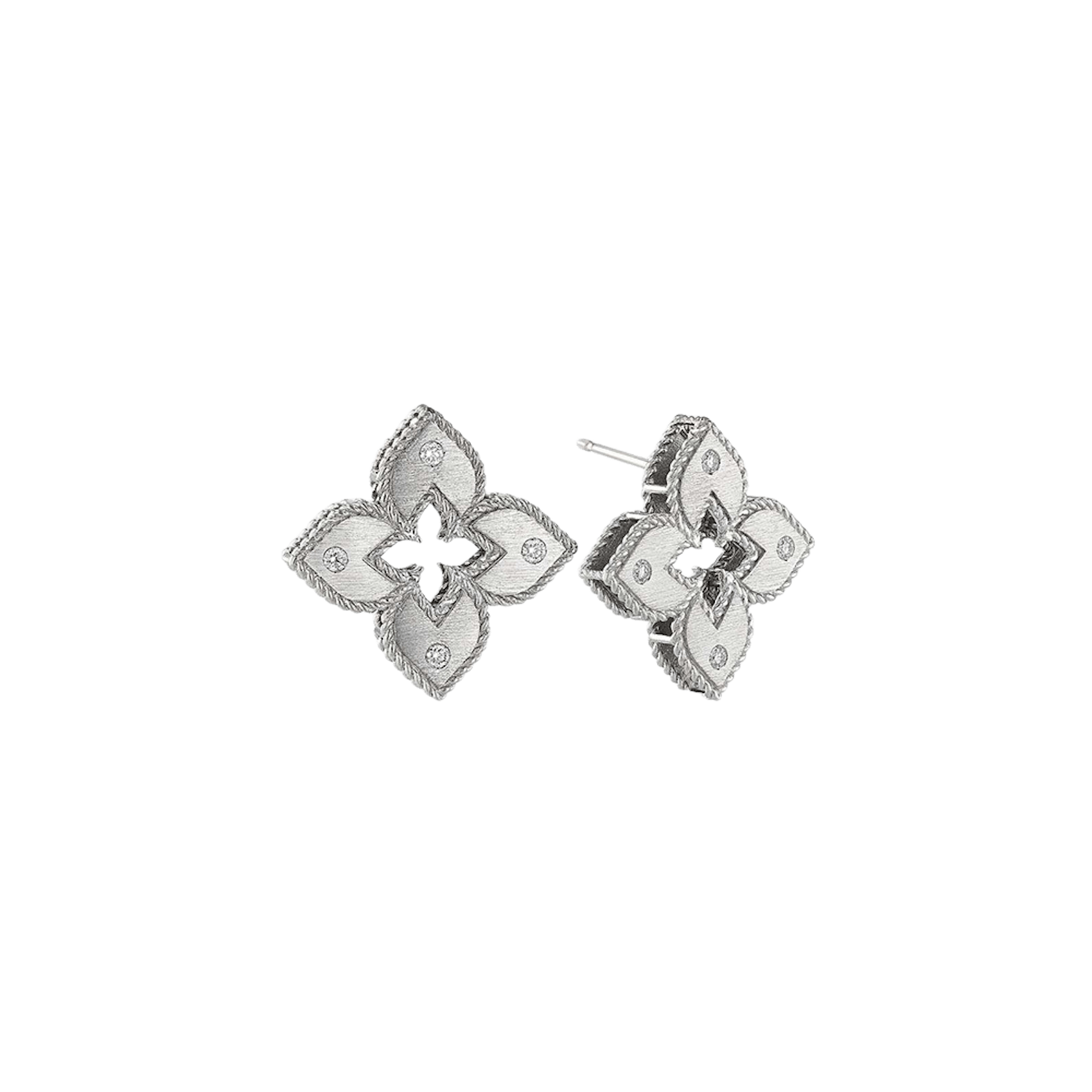 Vertical 18K White Gold Venetian Princess Diamond Petite Flower Stud Earrings