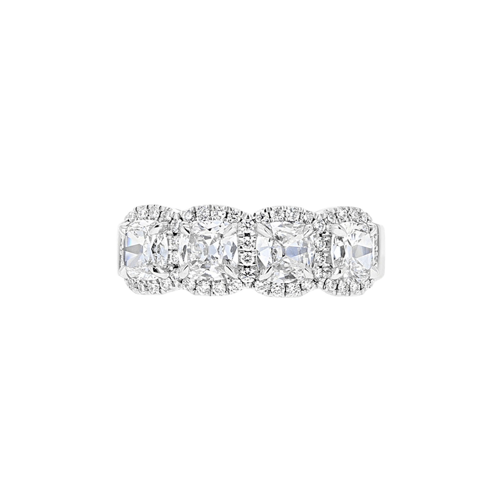 Vertical 18K White Gold Cushion Diamond Halo Band