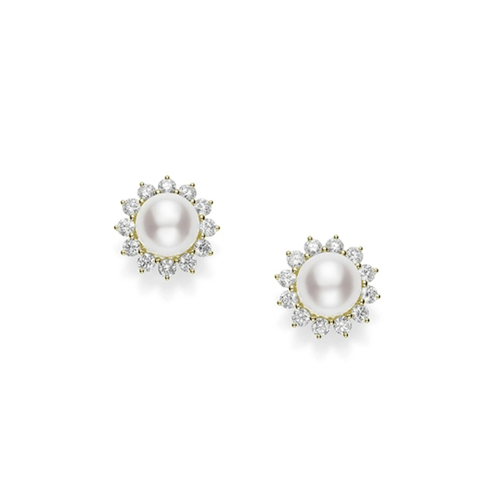 Vertical Classic Akoya Pearl Diamond Sunburst Earrings