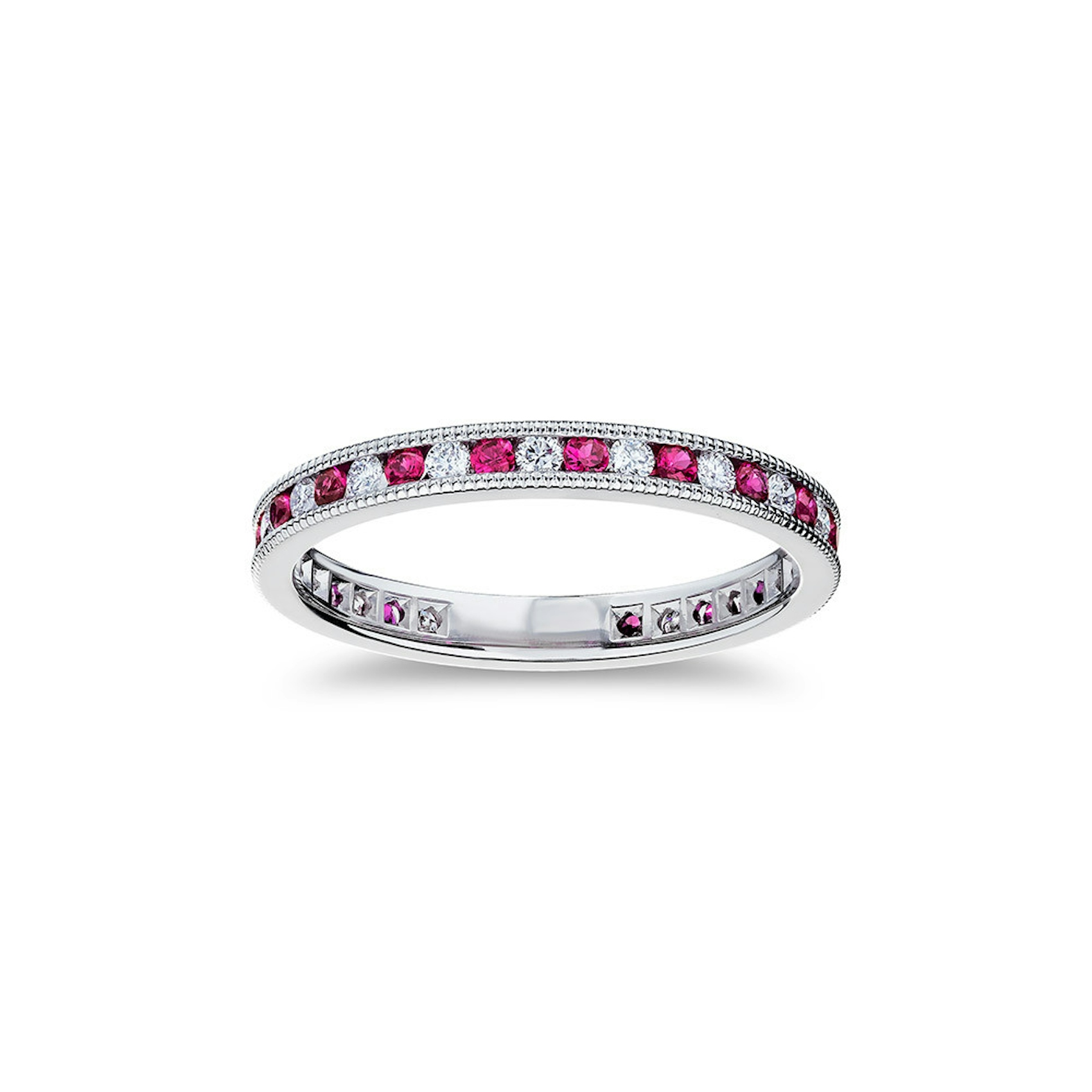 Vertical Platinum Diamond and Ruby Band