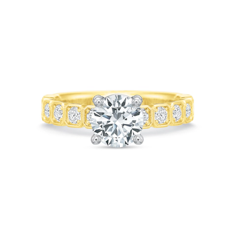 Vertical Yellow Gold Diamond Halo Semi-Mount Engagement Ring