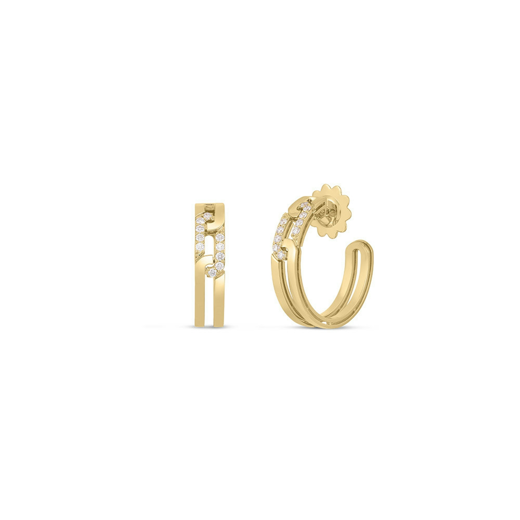 Vertical 18K Yellow Gold Navarra Diamond Hoop Earring