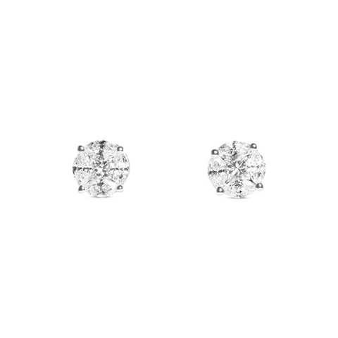 Vertical 2.50Ct Mosaic Diamond Earrings - 18K White Gold