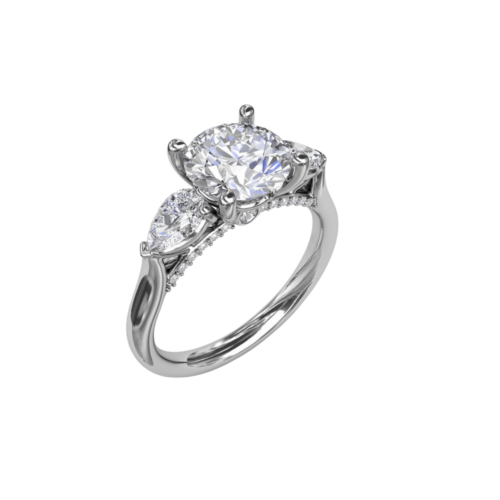 Vertical The 1916 Company Collection Classic Three-Stone Engagement Ring With Pear-Shape Side Diamonds S3226