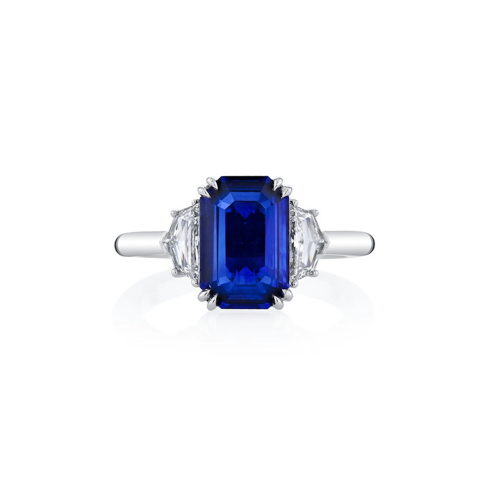 Vertical Platinum 2.65CT Sri Lankan Emerald Blue Sapphire and Diamond Ring