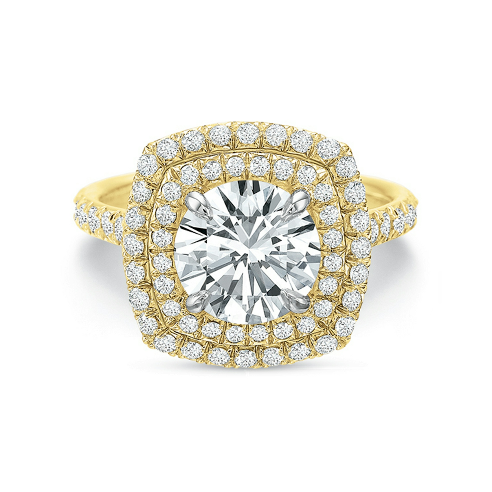 Vertical Yellow Gold Halo Semi-Mount Engagement Ring