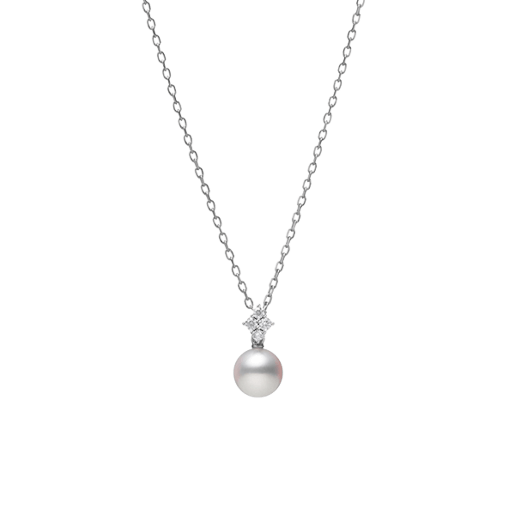 Vertical Classic Akoya Pearl & Diamond Pendant