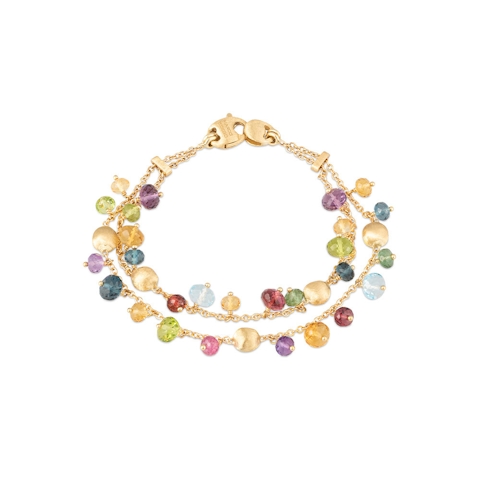 Vertical 18K Yellow Gold Africa Mixed Gemstone Roundel 2-Strand Bracelet