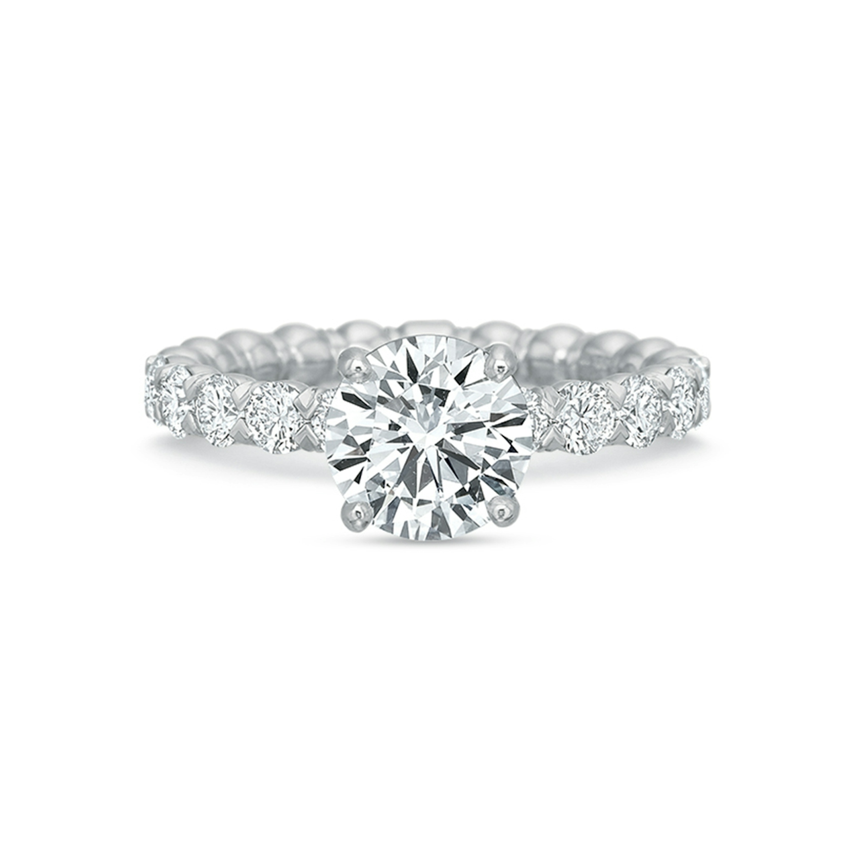 Vertical White Gold Diamond Halo Semi-Mount Eternity Engagement Ring