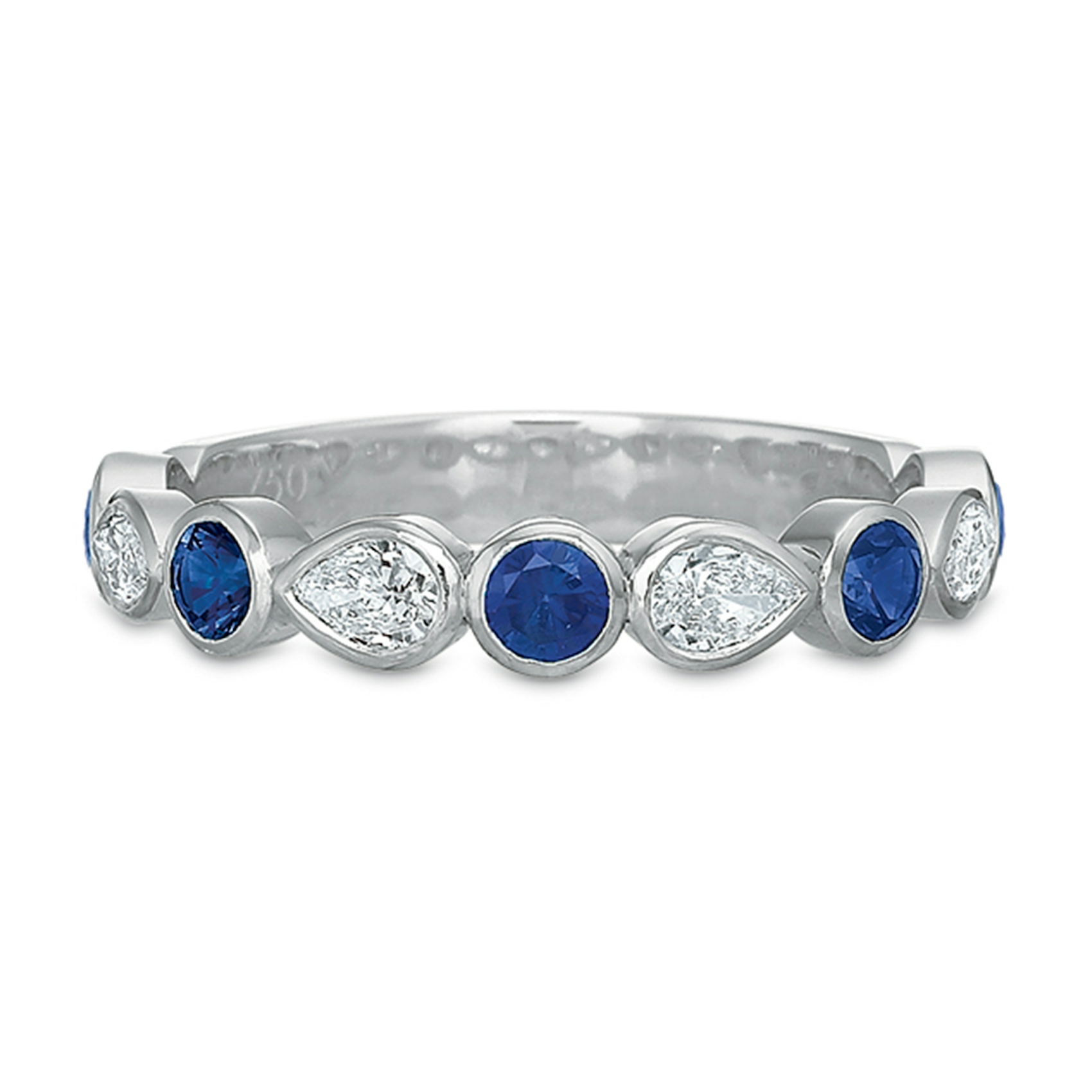 Vertical White Gold Diamond And Sapphire Band
