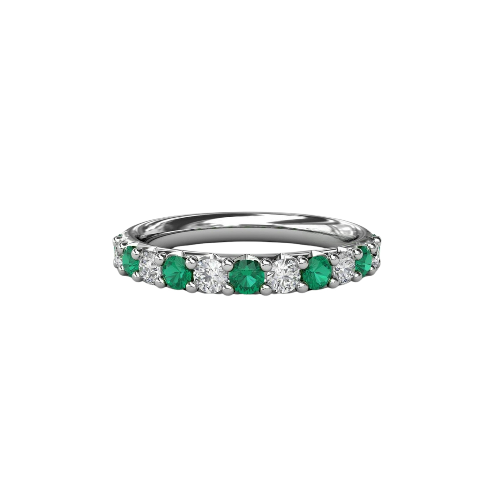 Vertical Emerald and Diamond Shared Prong Anniversary Band W6203E