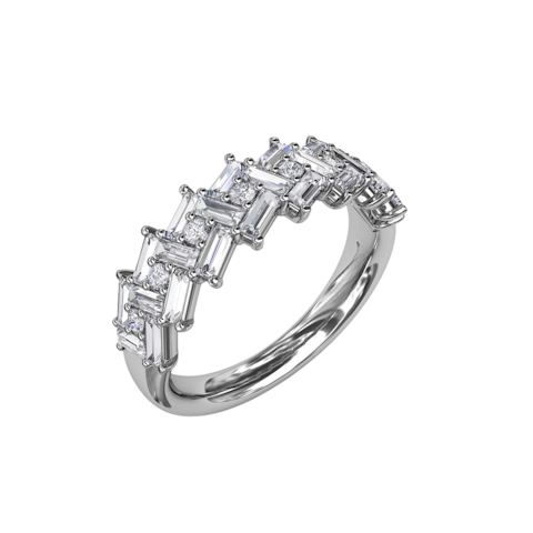 Vertical Baguette & Round Diamond Cluster Band R2053