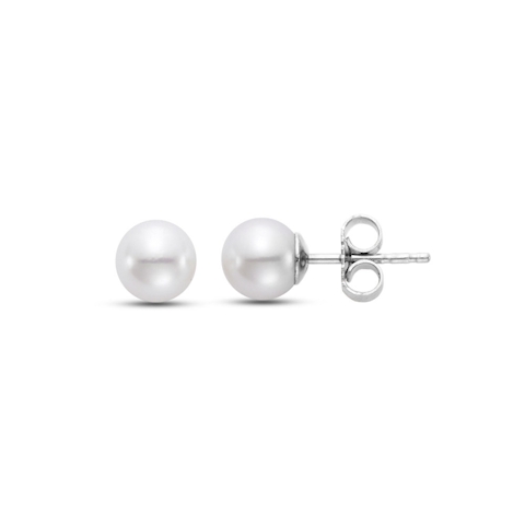 Vertical 18K White Gold 5.5-6MM AA Akoya Pearl Stud Earrings