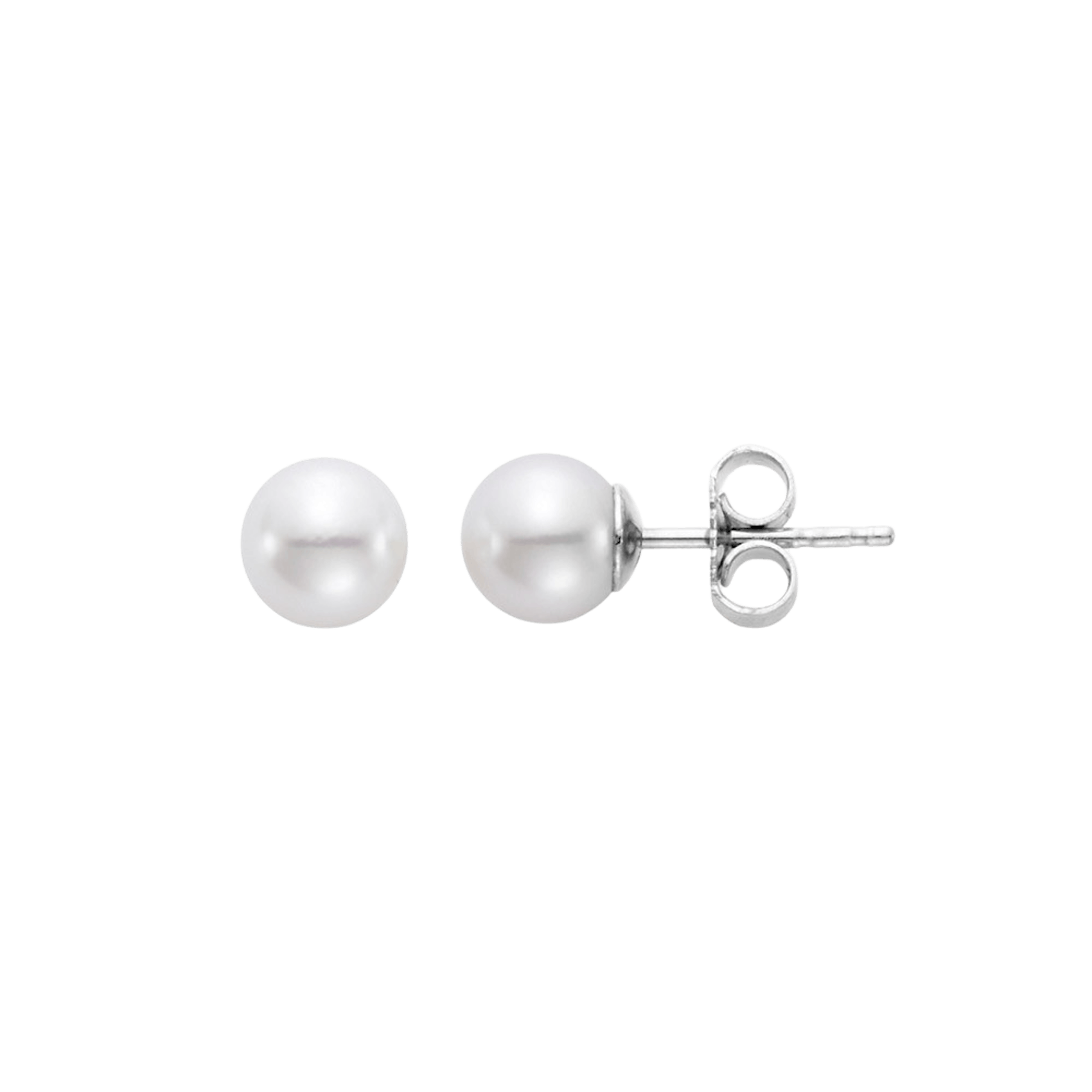 Vertical 18K White Gold 5.5-6MM AA Akoya Pearl Stud Earrings