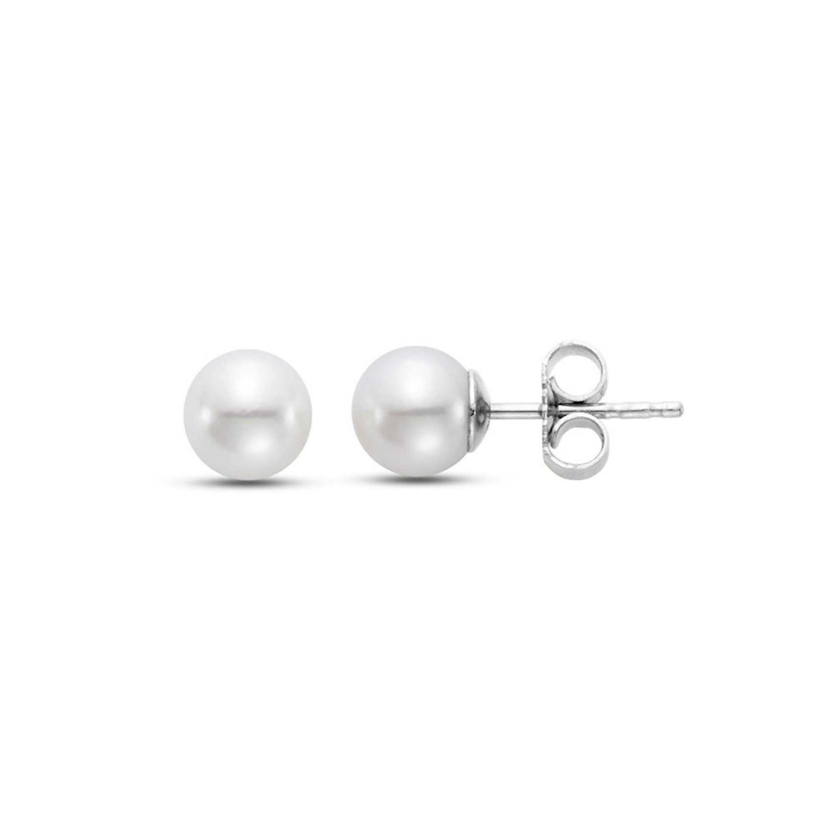 Vertical 18K White Gold 5.5-6MM AA Akoya Pearl Stud Earrings