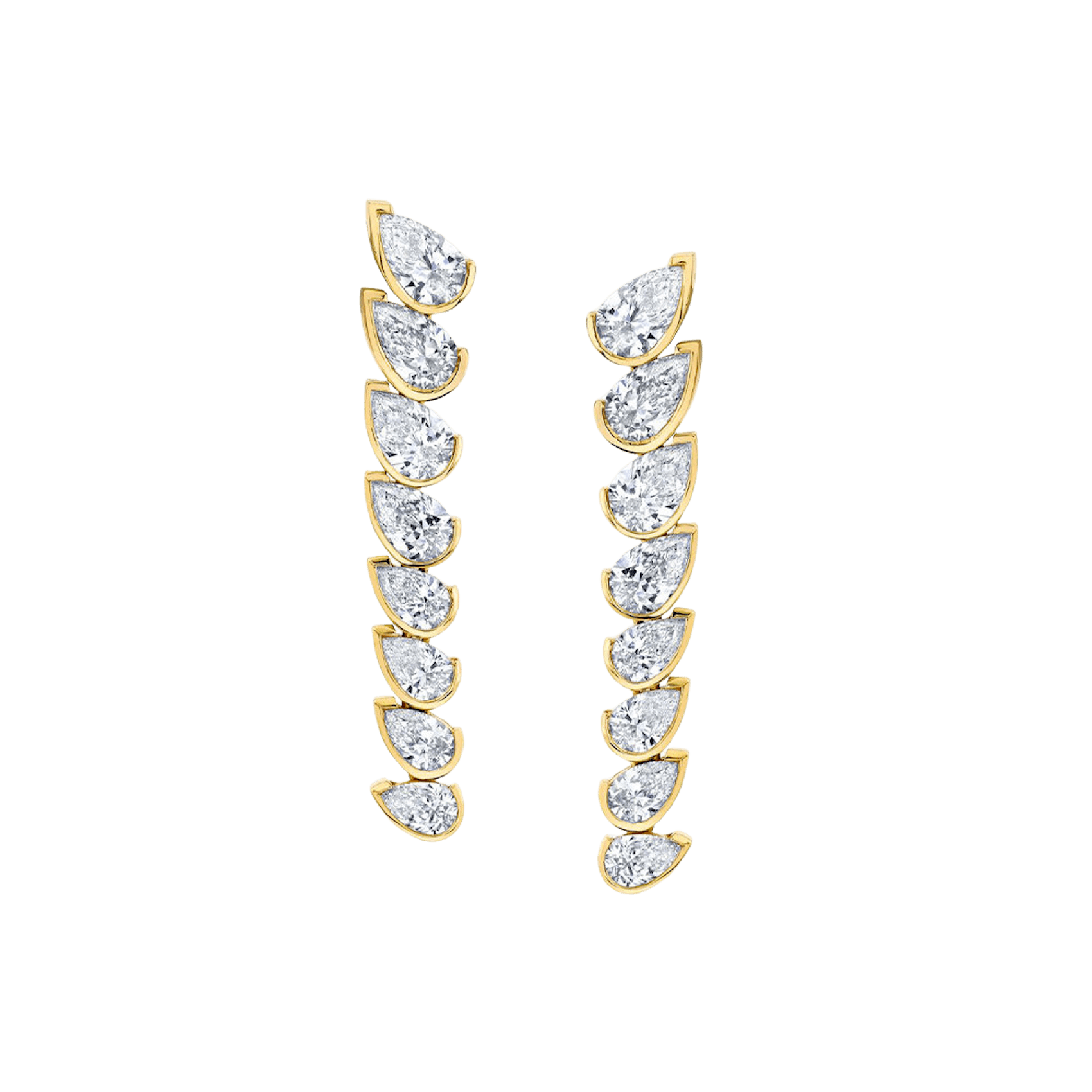 Vertical 18K Yellow Gold Pear Diamond Slanted Bezel-Set Drop Earrings