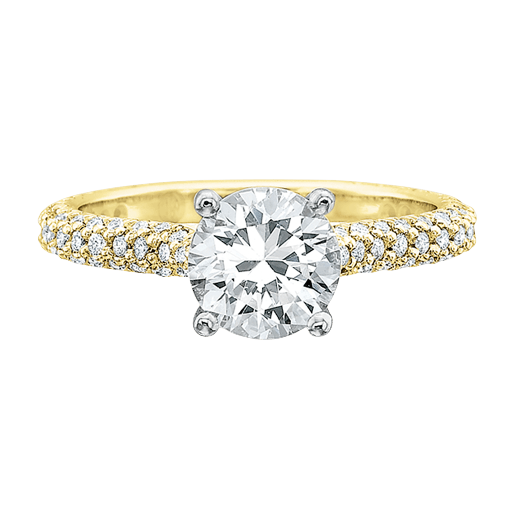 Vertical Yellow Gold Pave Diamond Semi-Mount Engagement Ring