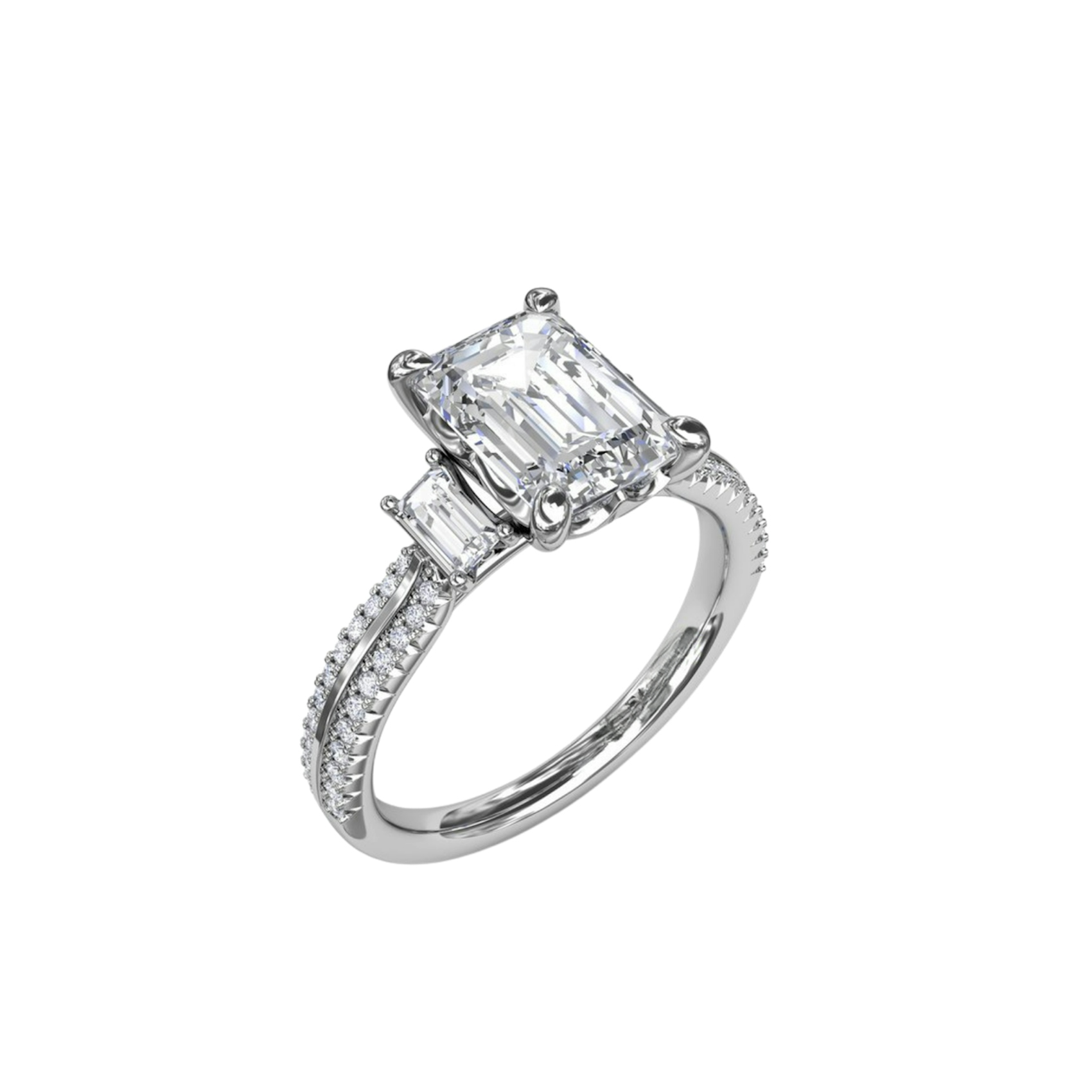 Vertical Two-Toned Emerald Cut Diamond Engagement Ring S4226