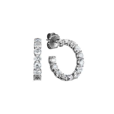 Vertical 18K White Gold Round Diamond Hoop Earrings