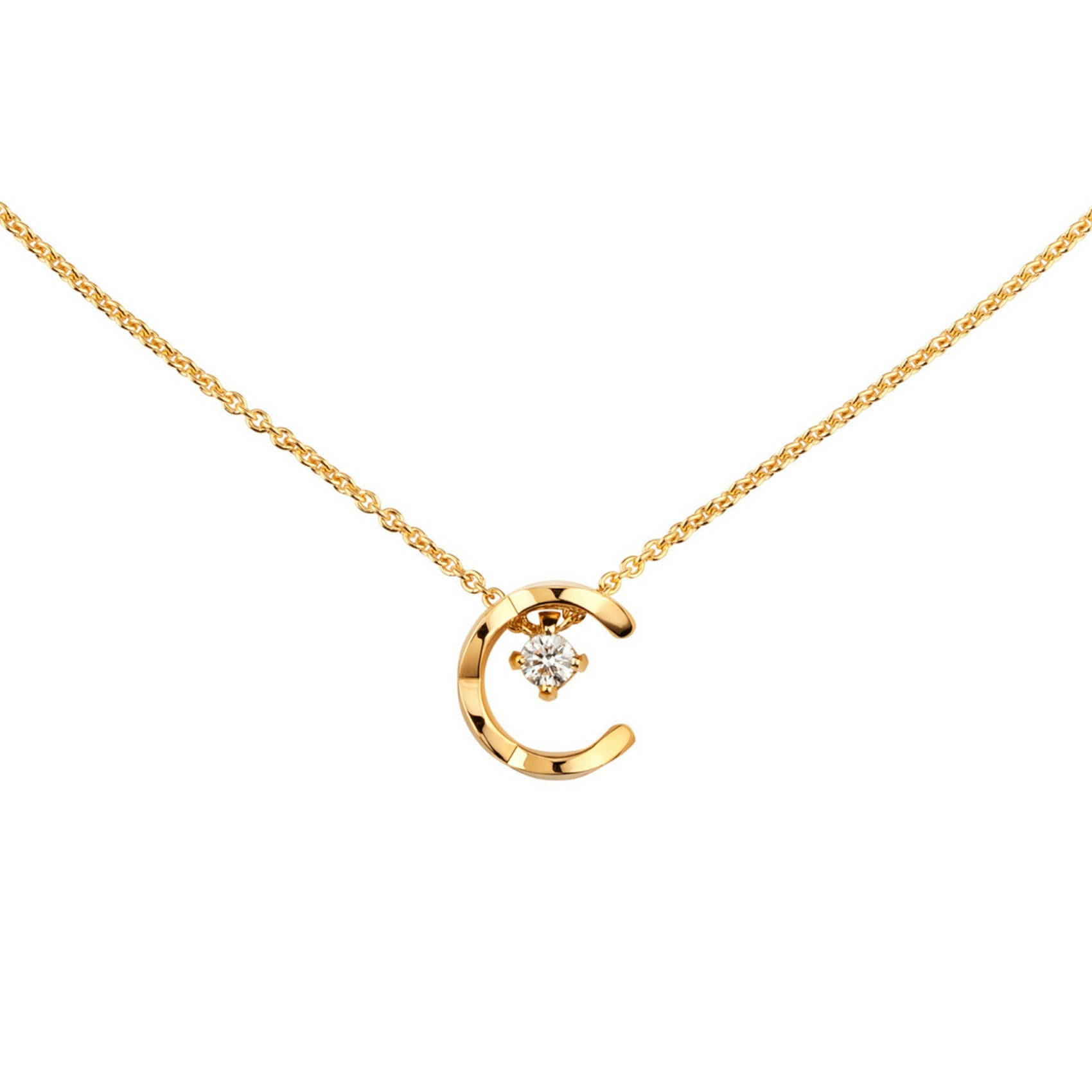 Vertical 18K Yellow Gold Coco Crush Quilted Diamond "C" Necklace