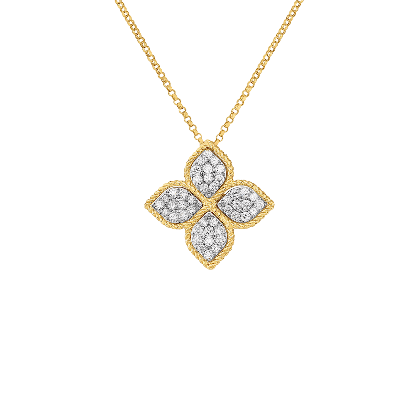 Vertical 18K Yellow Gold Princess Flower Diamond Small Flower Necklace