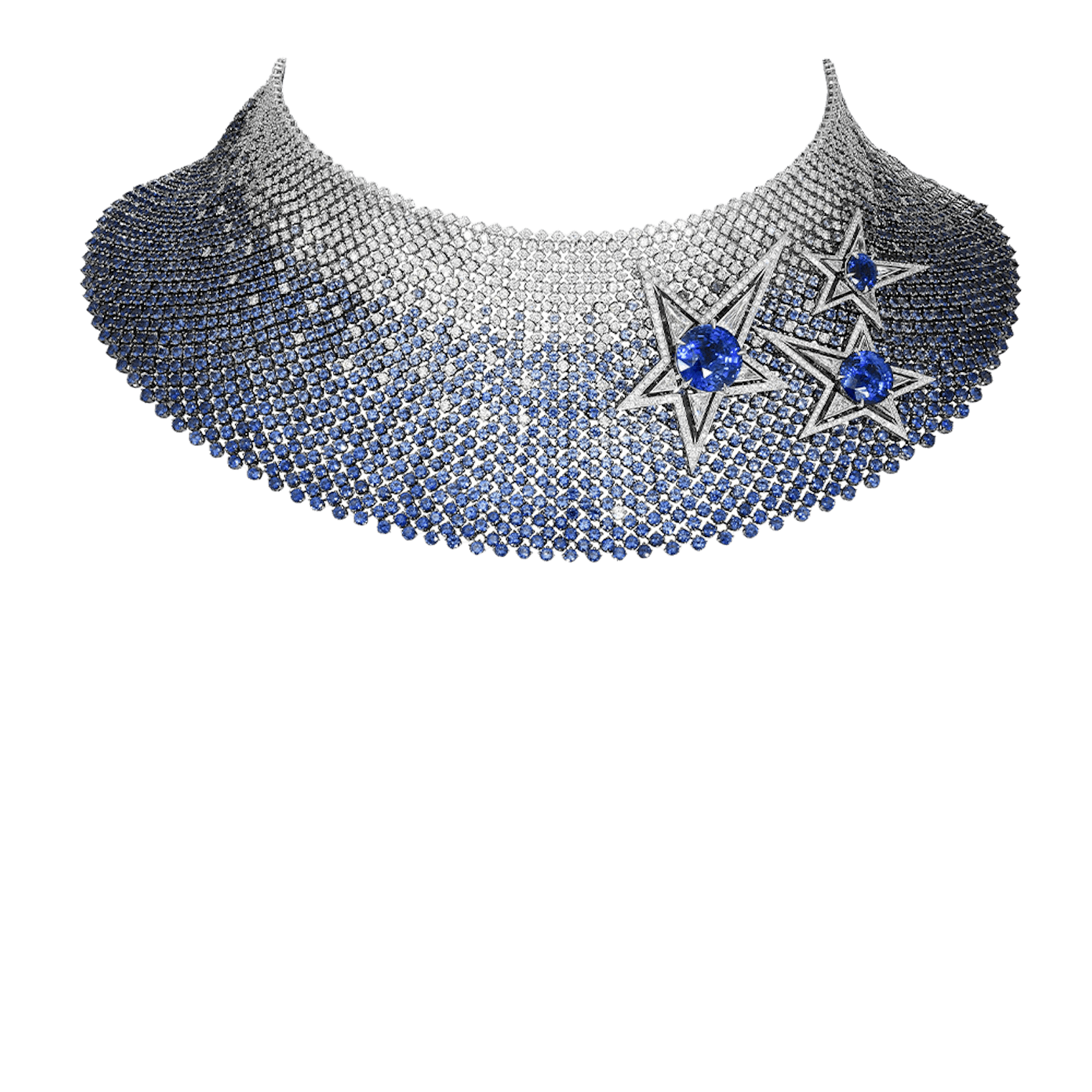 Vertical 18K White Gold Blue Sapphire and Diamond Star Choker