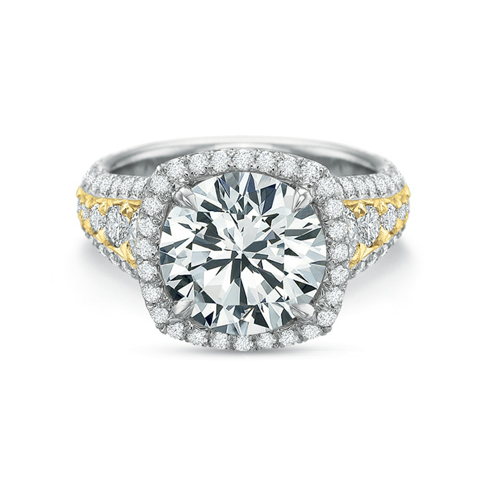 Vertical White & Yellow Gold Halo Semi-Mount Engagement Ring