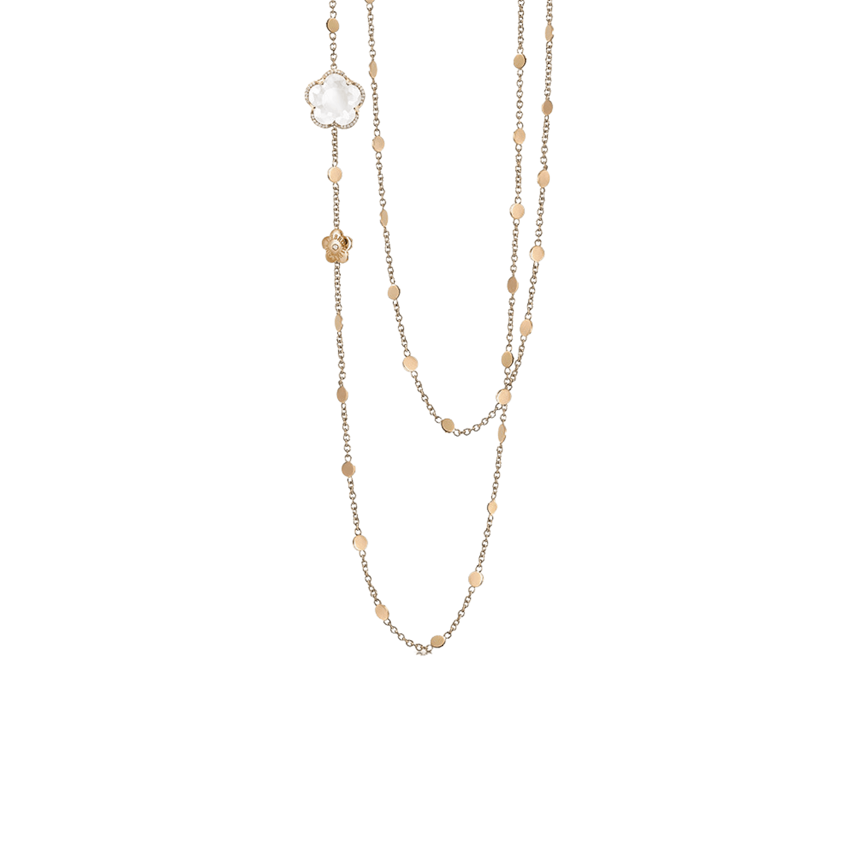 Vertical 18K Rose Gold Bon Ton Milky Quartz and Diamond Necklace