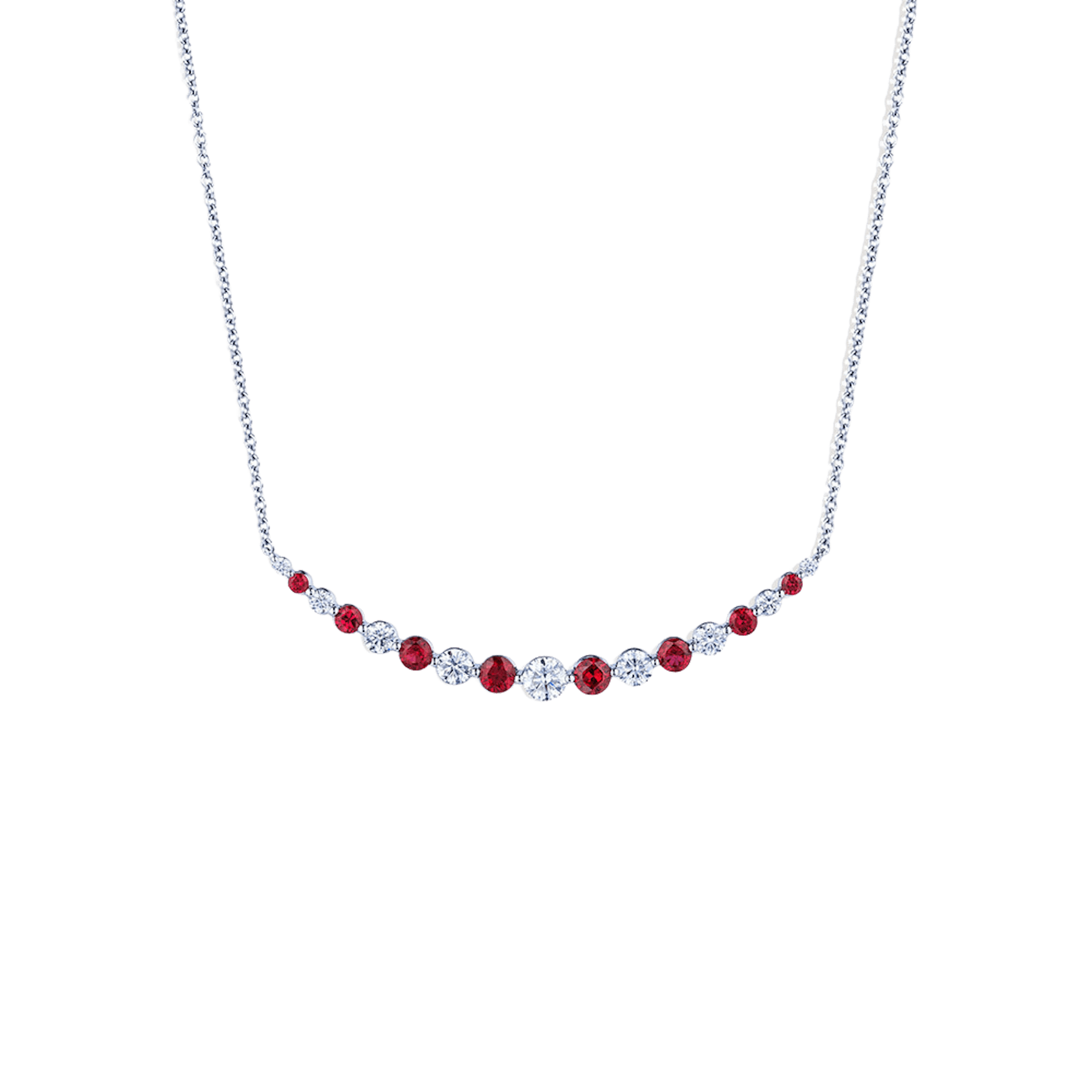 Vertical 18K White Gold Diamond and Ruby Necklace