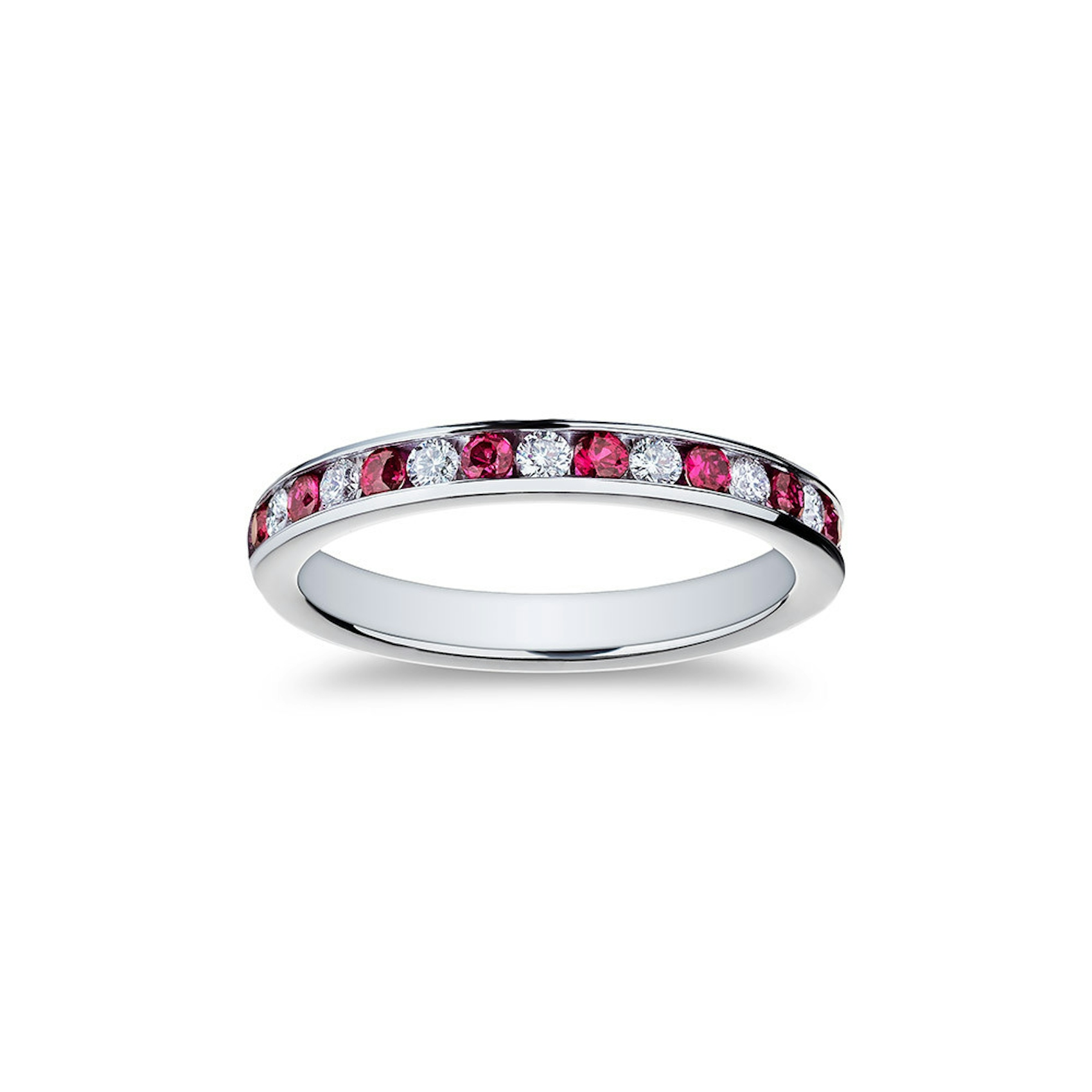 Vertical 18K White Gold Diamond and Ruby Band