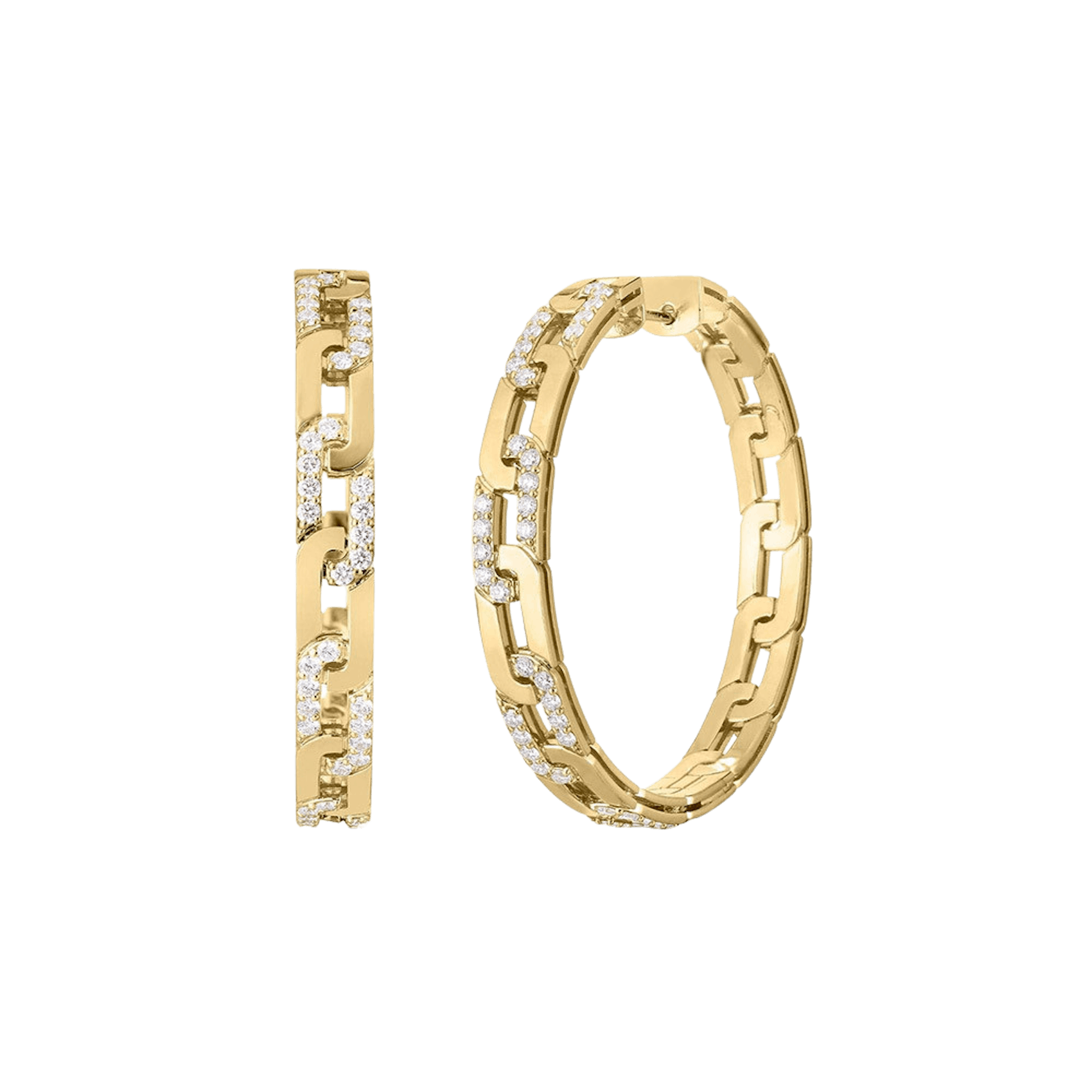 Vertical 18K Yellow Gold Navarra Diamond Hoop Earrings