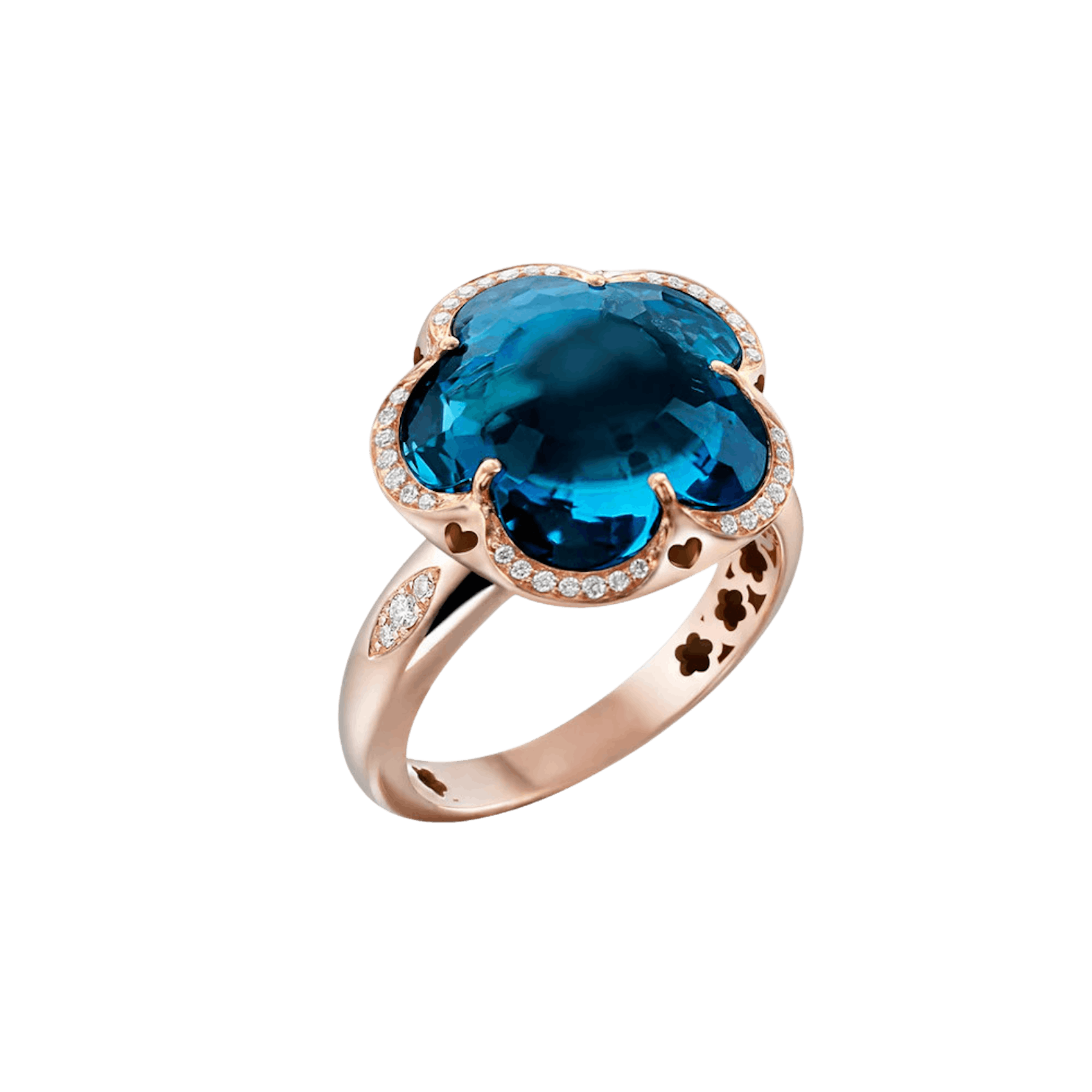 Vertical 18K Rose Gold Bon Ton London Blue Topaz and Diamond Ring