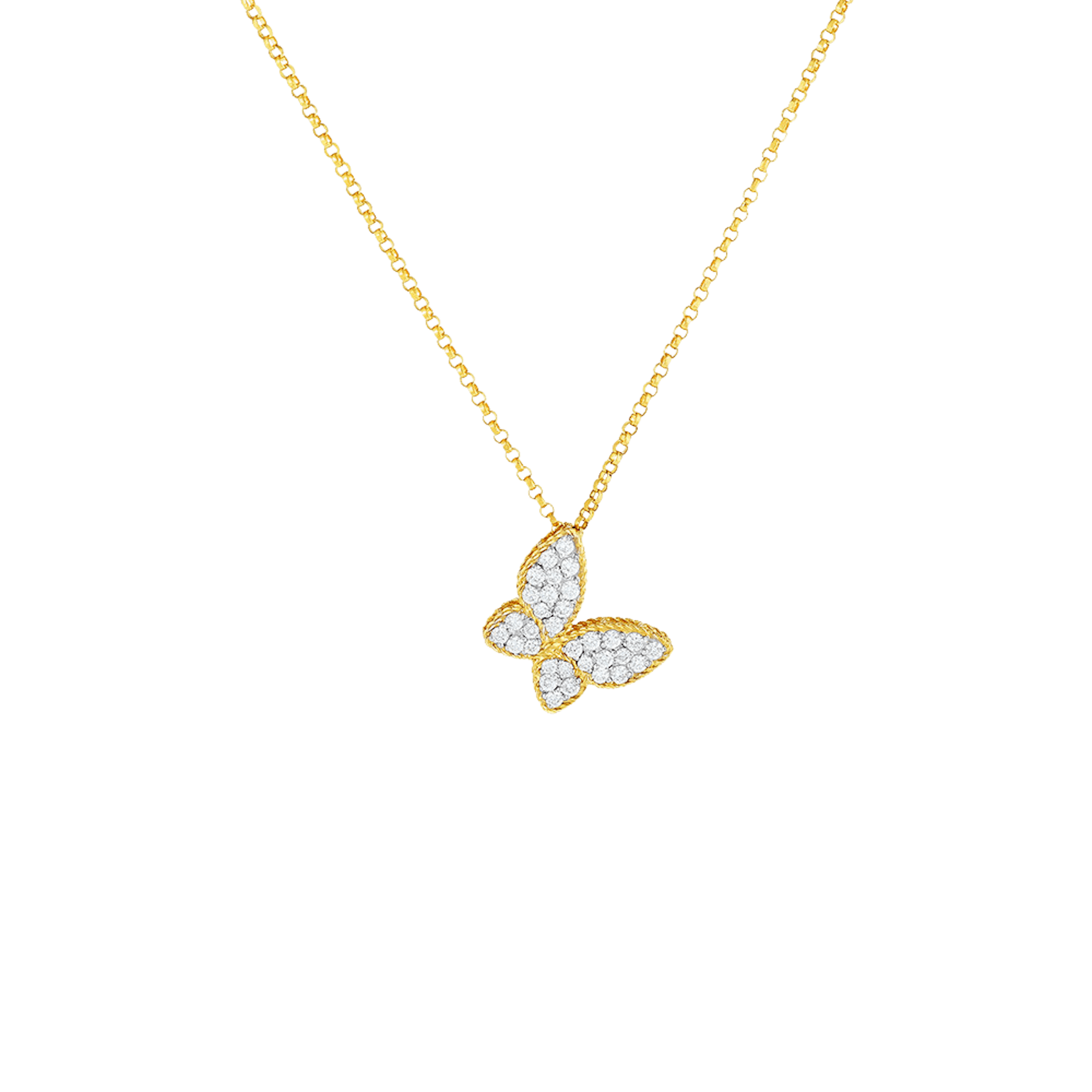 Vertical 18K White Gold/Yellow Gold Princess Diamond Butterfly Pendant Necklace