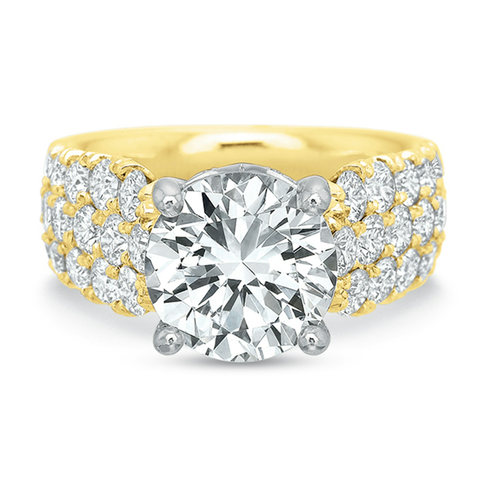 Vertical Yellow Gold Three Row Semi-Mount Engagement Ring
