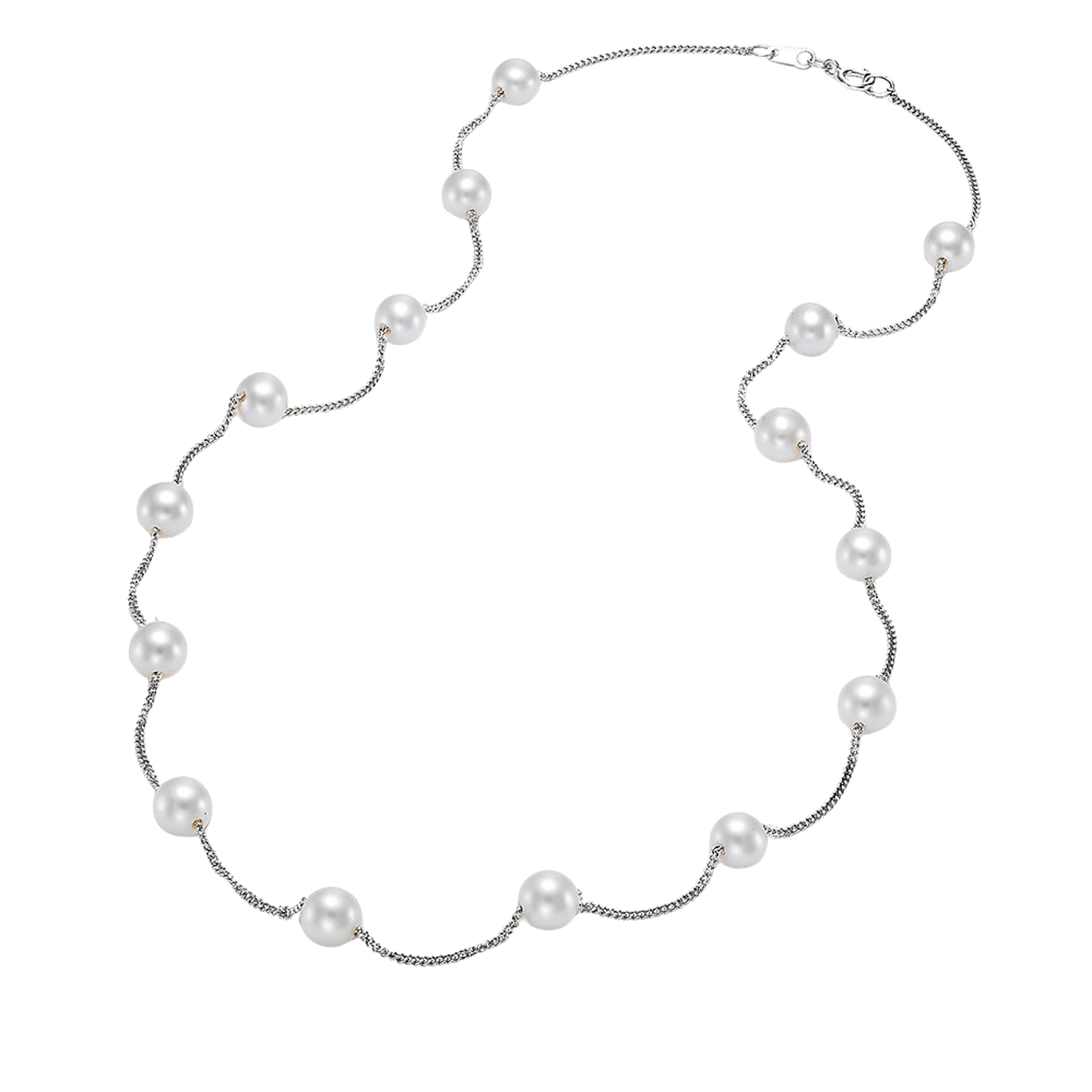 Vertical 14K White Gold 5.5-6MM Freshwater Pearl Station Necklace