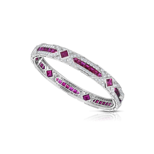 Vertical Platinum Ruby and Diamond Bangle