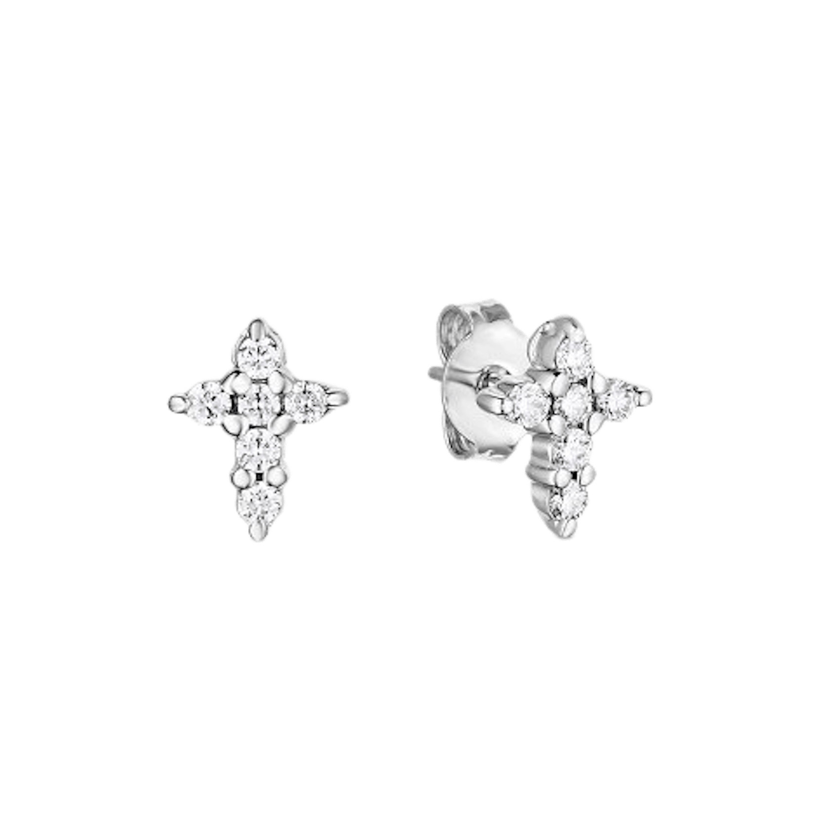 Vertical 18K White Hold Diamond Cross Earrings