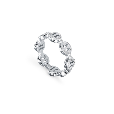 Vertical 18K White Gold Heritage Dame Diamond Tri-Link Antiquated Ring