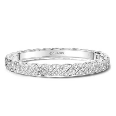 Vertical 18K White Gold Coco Crush Quilted Diamond Bangle