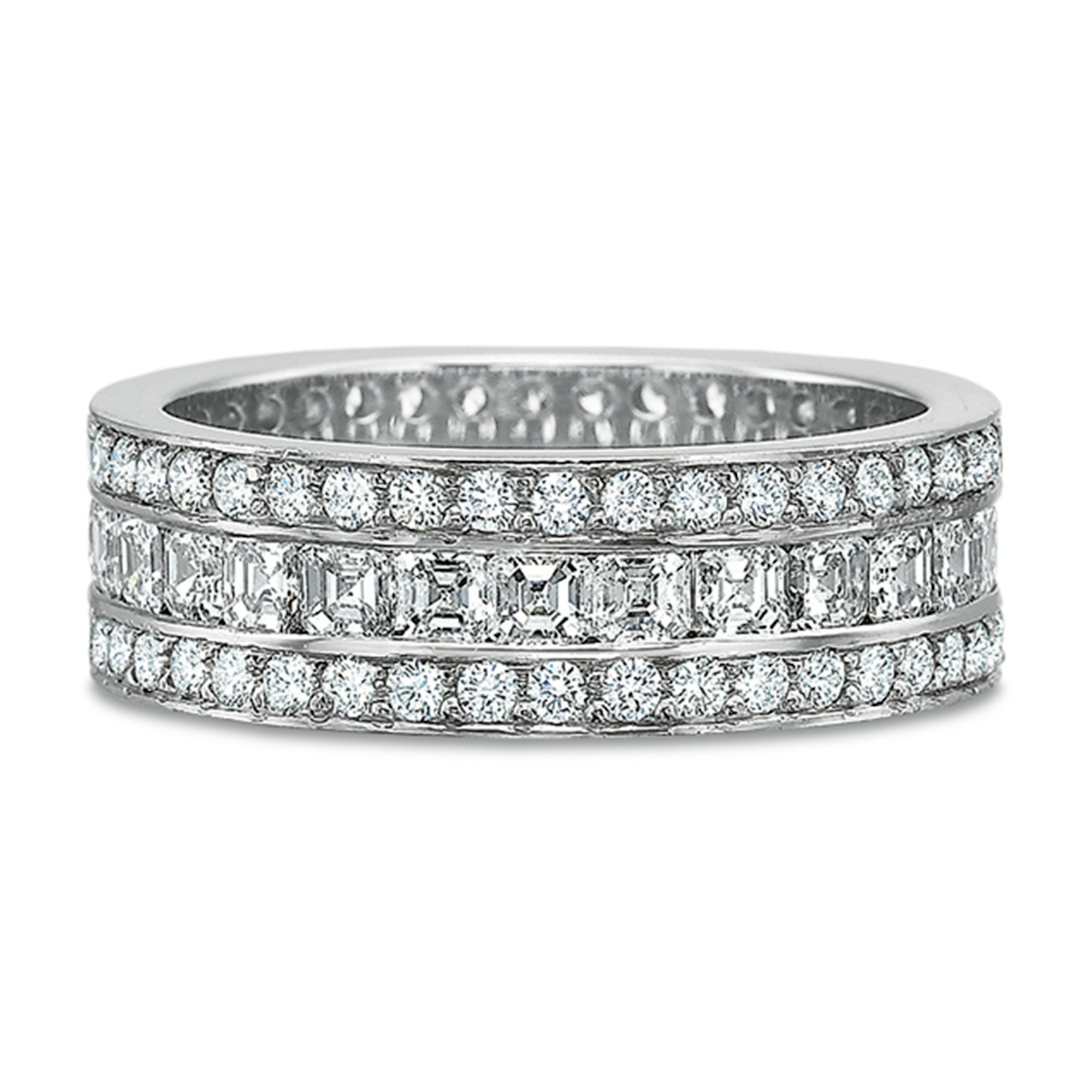 Vertical White Gold 3-Row Diamond Band