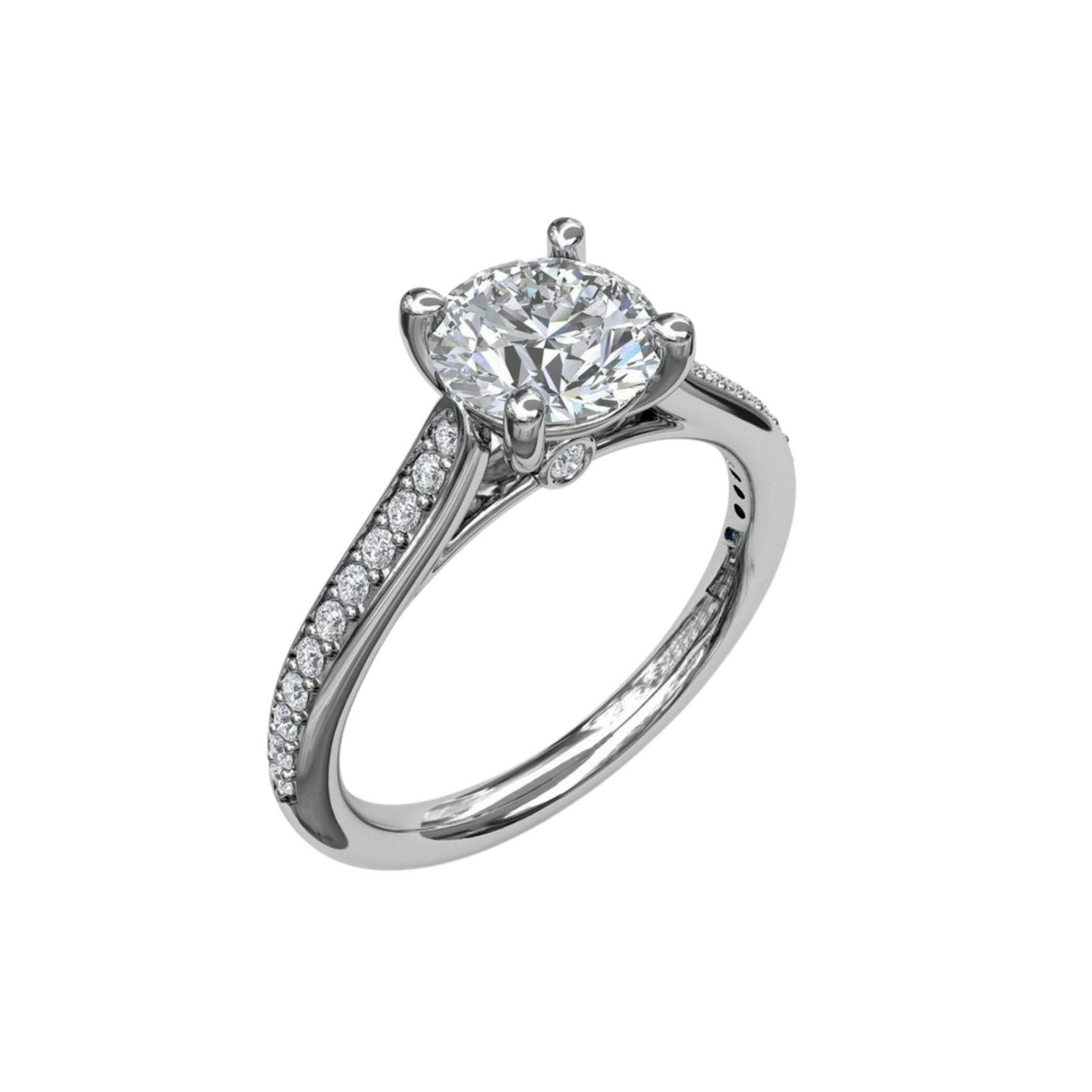 Vertical Cathedral Single Row Pave Engagement Ring S3532